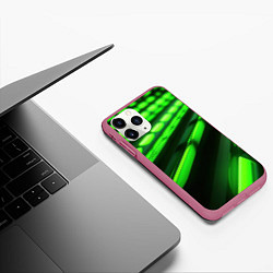 Чехол iPhone 11 Pro матовый Green neon abstract, цвет: 3D-малиновый — фото 2