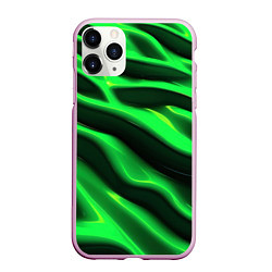 Чехол iPhone 11 Pro матовый Зелено-черный абстрактный фон, цвет: 3D-розовый