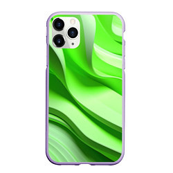 Чехол iPhone 11 Pro матовый Светлые зеленые волны, цвет: 3D-светло-сиреневый