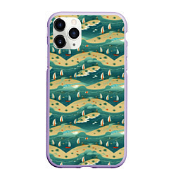 Чехол iPhone 11 Pro матовый Парусники в море, цвет: 3D-светло-сиреневый