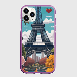 Чехол iPhone 11 Pro матовый Эйфелева башня в цветах
