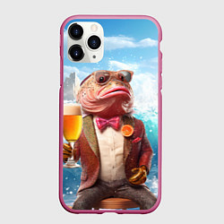 Чехол iPhone 11 Pro матовый Мистер карп с пивом, цвет: 3D-малиновый