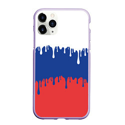 Чехол iPhone 11 Pro матовый Флаг России - потёки, цвет: 3D-светло-сиреневый