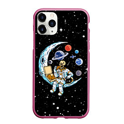 Чехол iPhone 11 Pro матовый Skeleton astronaut eats pizza while sitting on the