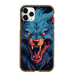 Чехол iPhone 11 Pro матовый Art blue wolf, цвет: 3D-коричневый