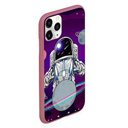 Чехол iPhone 11 Pro матовый Космонавт с планетами и звездами, цвет: 3D-малиновый — фото 2