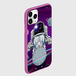 Чехол iPhone 11 Pro матовый Космонавт с планетами и звездами, цвет: 3D-фиолетовый — фото 2