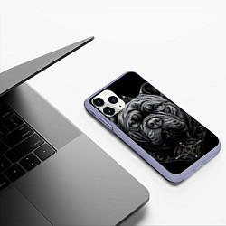 Чехол iPhone 11 Pro матовый Морда бульдога стиль тату, цвет: 3D-светло-сиреневый — фото 2