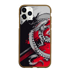 Чехол iPhone 11 Pro матовый Dragon - Japan style, цвет: 3D-коричневый