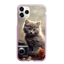 Чехол iPhone 11 Pro матовый Серый котенок, винтажное фото