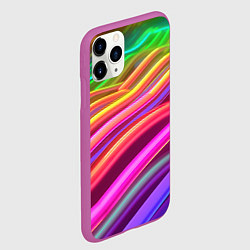 Чехол iPhone 11 Pro матовый Неоновые радужные волны, цвет: 3D-фиолетовый — фото 2