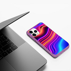 Чехол iPhone 11 Pro матовый Яркие неоновые волны, цвет: 3D-фиолетовый — фото 2