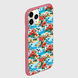 Чехол iPhone 11 Pro матовый Гавайский стиль летние цветы, цвет: 3D-малиновый — фото 2