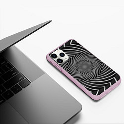 Чехол iPhone 11 Pro матовый Оптическая иллюзия изогнутые линии, цвет: 3D-розовый — фото 2