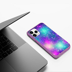 Чехол iPhone 11 Pro матовый Яркий розово-голубой космос, цвет: 3D-фиолетовый — фото 2