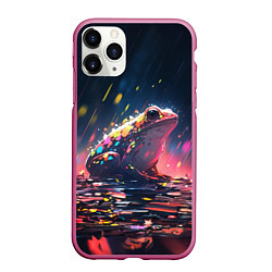 Чехол iPhone 11 Pro матовый Лягушка под дождем - нейросеть, цвет: 3D-малиновый