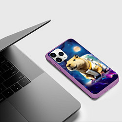 Чехол iPhone 11 Pro матовый Капибара-космонавт - нейросеть, цвет: 3D-фиолетовый — фото 2