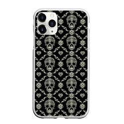 Чехол iPhone 11 Pro матовый Узор с черепами Pattern with skulls