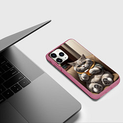 Чехол iPhone 11 Pro матовый Кот сидит на диване с напитком, цвет: 3D-малиновый — фото 2