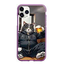 Чехол iPhone 11 Pro матовый Толстый кот со стаканом пива, цвет: 3D-фиолетовый