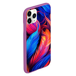 Чехол iPhone 11 Pro матовый Экзотические перья, цвет: 3D-фиолетовый — фото 2