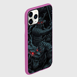 Чехол iPhone 11 Pro матовый Samurai and dragon, цвет: 3D-фиолетовый — фото 2