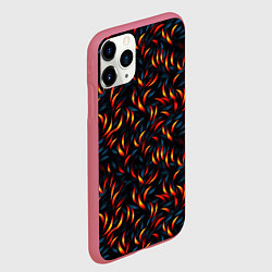 Чехол iPhone 11 Pro матовый Оранжевые листочки, цвет: 3D-малиновый — фото 2