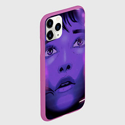 Чехол iPhone 11 Pro матовый Девушка в кибер сити, цвет: 3D-фиолетовый — фото 2