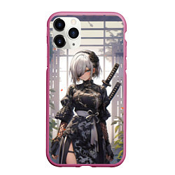 Чехол iPhone 11 Pro матовый Nier automata девушка с мечами