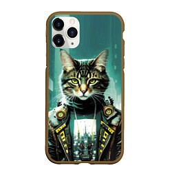 Чехол iPhone 11 Pro матовый Funny cat on the background of skyscrapers