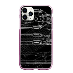 Чехол iPhone 11 Pro матовый Чертеж ракеты на чёрном фоне, цвет: 3D-розовый