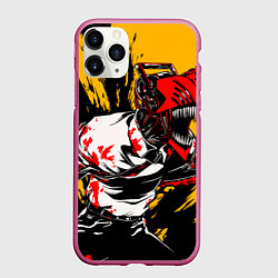 Чехол iPhone 11 Pro матовый Человек бензопила chainsaw man, цвет: 3D-малиновый