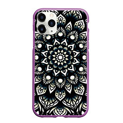 Чехол iPhone 11 Pro матовый Мандала чёрно-белая, цвет: 3D-фиолетовый