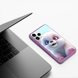 Чехол iPhone 11 Pro матовый Милый белый пушистый медвежонок, цвет: 3D-фиолетовый — фото 2