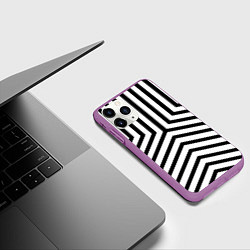 Чехол iPhone 11 Pro матовый Черно-белые полосы в узоре, цвет: 3D-фиолетовый — фото 2