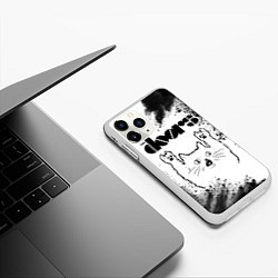 Чехол iPhone 11 Pro матовый The Doors рок кот на светлом фоне, цвет: 3D-белый — фото 2