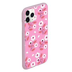 Чехол iPhone 11 Pro матовый Flowers on pink, цвет: 3D-розовый — фото 2