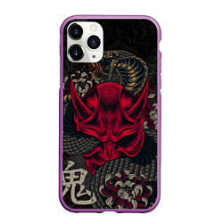 Чехол iPhone 11 Pro матовый Oni mask and snake, цвет: 3D-фиолетовый