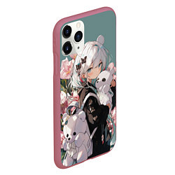 Чехол iPhone 11 Pro матовый Нежная девочка аниме с ушками, цвет: 3D-малиновый — фото 2