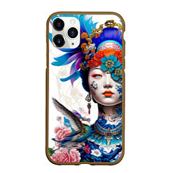 Чехол iPhone 11 Pro матовый Japanese girl - irezumi - tattoo, цвет: 3D-коричневый