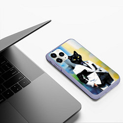 Чехол iPhone 11 Pro матовый Cat fashionista - neural network - pop art, цвет: 3D-светло-сиреневый — фото 2