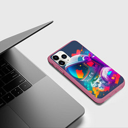 Чехол iPhone 11 Pro матовый Космонавт - акварельные мазки, цвет: 3D-малиновый — фото 2