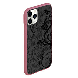 Чехол iPhone 11 Pro матовый Black dragon - grunge, цвет: 3D-малиновый — фото 2