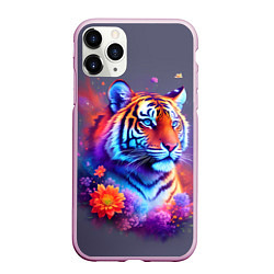 Чехол iPhone 11 Pro матовый Тигр и краски - нейросеть