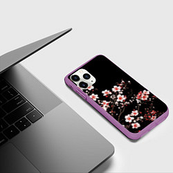 Чехол iPhone 11 Pro матовый Цветущая сакура - белые и красные, цвет: 3D-фиолетовый — фото 2