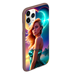 Чехол iPhone 11 Pro матовый Девушка на гористом берегу фьорда, цвет: 3D-коричневый — фото 2