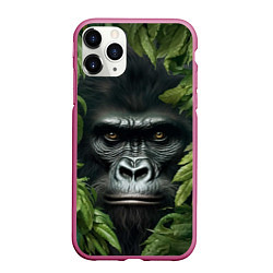 Чехол iPhone 11 Pro матовый Горилла в джунгях, цвет: 3D-малиновый