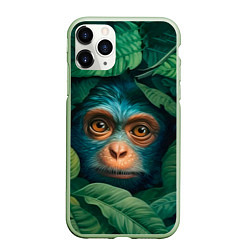 Чехол iPhone 11 Pro матовый Обезьяна в кустах, цвет: 3D-салатовый