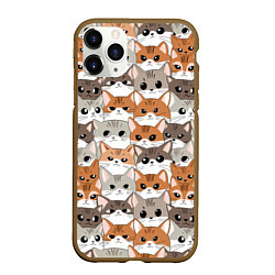 Чехол iPhone 11 Pro матовый Паттерн милые котики, цвет: 3D-коричневый