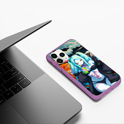 Чехол iPhone 11 Pro матовый Ребекка и дракон - Киберпанк аниме, цвет: 3D-фиолетовый — фото 2